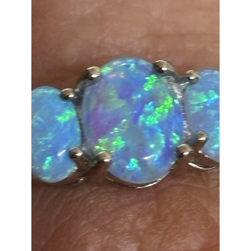 Blue Fire Opal And .925 Sterling Ring Size 7.75 - Picture 5 of 11